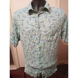 Vintage Silk Circa 1969 Mens 100% Silk Retro Button Down Camp Shirt Watch Size L